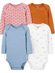 Simple Joys by Carter's Baby Girls' 4-Pack Soft Pointelle Long Sleeve Bodysuits, Blue/Pink Floral/Rust/White, Premature (Pack of 4)