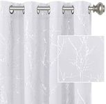 Smarcute Blackout Curtains Foil Print Twig Tree Branch Thermal Insulated Grommet Curtain Drapes Light Blocking Thick Soft Window Curtains for Living 2 Panels Set,Each W132cm x D160cm，Pure White