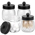 Suwimut 4 Pack Apothecary Jars Bathroom Storage Organizer, Cute Qtip Holder Vanity Glass Canisters Mason Jar with Lid for Cotton Swabs, Bath Salts, Makeup Sponges, Qtips, Hair Accessories (Black)