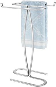 mDesign Decorative Metal Hand Towel Holder Stand Bathroom Vanity Stylish Storage - Hand Towel Rail Compact Design Made of Steel - Hand Towel Rack for Bathroom - PC Chrome