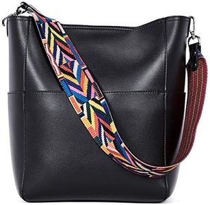 BROMEN Women Handbag Designer Vegan Leather Hobo Handbags Shoulder Bucket Crossbody Purse Black