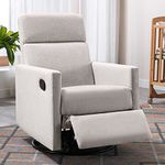 Merax Modern Soft Linen Swivel Push Back Rocker Recliner w/Headsupport Adjustable Nursery Glider Chair for Living Room, Bedroom Tan