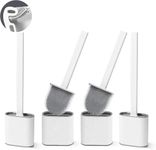 Toilet Brushes, 4 Pack Bathroom Silicone Toilet Brush with Holder Sets with No-Slip Long Plastic Handle and Soft Flexible Bristles, Toilet Brushes and holders and Base for Anti-drip (White)