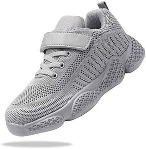 Shoful Boys Trainers Kids Tennis Shoes Girls Running Sport Shoes Lightweight Breathable Knit School Shoes Toddler Casual Walking Athletic Shoes Grey Size 7 UK Child