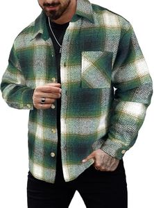 PLEPAN Mens Casual Warm Aztec Wool Blend Jacket Fleece Relaxed Fit Button Up Long Sleeve Loose Fit Shacket Shirt Coat Green XXL