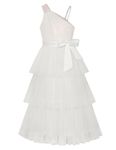 GRACE KARIN Girls Christmas Dresses 12-14 Years One Shoulder A-Line Maxi Tiered White Flower Girl Dresses Sequin Dress for Girl 14 Years