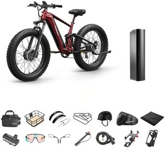 1600W Dual Motor Electric Bike for Adults+ Grade A Luxury Accessory Pack + Extra Battery, Full Suspension 26" Fat Tire E Bike, 28MPH 80Miles Range Mountain Electric Bicycle, 7 Speed, GoldenR-Red