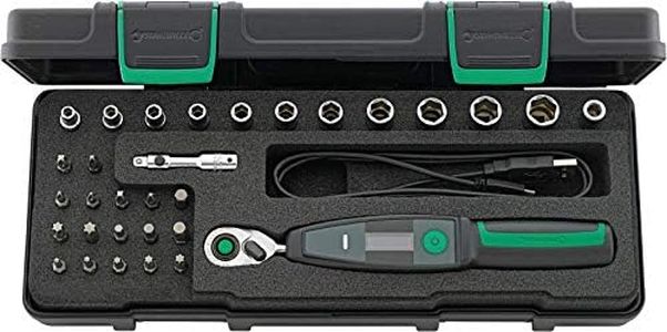 STAHLWILLE 701/32/1 l elektronischer Drehmomentschlüssel 1/4" von 1-20 Nm l 31-tlg. Set mit Nüssen, Bits, etc. im Kunststoffkasten l Made in Germany