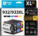 Smart Ink Compatible Ink Cartridge Replacement for HP 932 XL 933 XL 932XL 933XL High Yield 4 Pack (Black & C/M/Y) Ink Cartridges High Capacity for HP Officejet 6600 6100 6700 7110 7610 7612 Printers