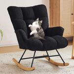 Zedachica Nersury Rocking Chair Teddy Upholstered Glider Rocker Rocking Accent Chair with High Backrest Comfy Armchair with Padded Seat Soft Side Rocking Chair for Living Room Bedroom (Black Teddy)