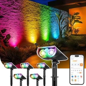 Linkind Smart Solar Lights Outdoor SL5, Cool/Warm White/Color Changing Solar Spotlight, APP Control Landscape Lights, IP65 Solar Spot Lights Outdoor, Solar Lights for Yard, Garden, Pathway(6 Pack)