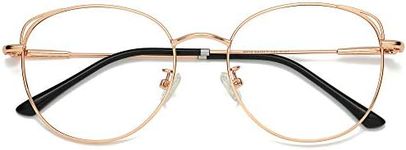 SOJOS Cat Eye Blue Light Blocking Glasses for Woman Hipster Metal Frame Womens Eyeglasses She Young SJ5027, Rose Gold Frame/Anti-Blue Light Lens