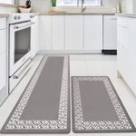 Iycnkok Kitchen Mats Rugs Waterproof - 44x75 cm+ 44x150 cm Large - Non Slip Washable Runner Floor Grey Stain Resistant PVC - Anti Fatigue for Home Kitchen Office