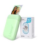 Liene Photo Printer, 2x3” Mini Portable Instant Photo Printer Bundle w/ 50 Zink Adhesive Paper, Bluetooth 5.0, Compatible w/iOS & Android, Small Color Mono Picture Printer for iPhone, Smartphone Green