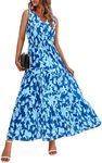 BTFBM Women Summer Dresses Casual Sleeveless Maxi Dresses Cute Floral Long Dress Wedding Guest Dress(Dark Blue Light Blue Flower,Medium)