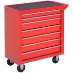 HOMCOM Rolling Tool Chest, 7-Drawer Lockable Tool Cabinet with 4 Wheels, Handle, Toolbox Storage Organizer for Garage, Workshop, Repair Shop, Red