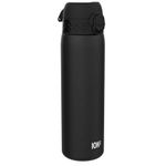 Ion8 Steel Water Bottle, 600 ml/20 oz, Leak Proof, Easy to Open, Secure Lock, Dishwasher Safe, Hygienic Flip Cover, Fits Cup Holders, Carry Handle, Durable, Metal Water Bottle, Black