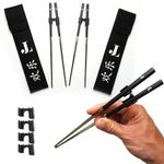 Jean Lemond The 123 Easy Sticks - Reusable Helper Chopsticks - Perfect Practice For Beginners - Metal Training Tool With Case Great For Adults & Kids By (Crisp Black, 2pcs)