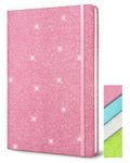 Pink Glitter Notebook A5 Hardback, 8.3x5.7 Inches 160 Pages Never Peel Off Glitter Lined Notebook for Girls Cute Teenager Journal for Women Blank Hardcover Notepads for Writing Works Girls Gift