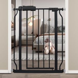 HOOOEN Narrow Baby Gates for Stairs Doorways Auto Close Tension Black Metal Child Pet Safety Gates with Pressure Mount 24-29 Inch Wide