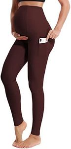 BUBBLELIME 26" Maternity Yoga Leggings Over The Belly Pregnancy Workout Pant with Pockets - Maternity Pants_MAHOGANYMAROON Medium-26 Inseam