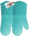 HOMWE Professional Silicone Oven Mitt, Oven Mitts with Quilted Liner, Heat Resistant Pot Holders, Flexible Oven Gloves, Turquoise, 1 Pair, 13.7 Inch