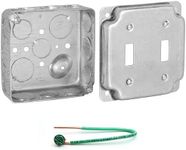 (Pack of Box and Cover) AP-12082, 4" Square Electrical Box, Double Toggle Switch Exposed Work Cover, Crushed Corners, Drawn Construction, Ten 1/4", Six 3/4" Knockouts, 1-1/2" Deep, 2-gang