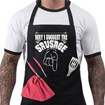 BBQ Aprons for Men, Funny Cooking BBQ Apron in Black Cotton, Adjustable with 2 Pockets, Birthday, Christmas, Cooking Gift for dad, chef, husband, him - May I Suggest - Black