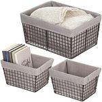 mDesign Metal Wire Farmhouse Household Storage Organizing Basket with Fabric Cloth Liner for Kitchen, Bathroom, Living Room, Bedroom, Office, Pantry, Cupboard, Countertop, Set of 3 - Black/Gray