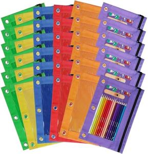 Pencil Pouch for 3 Ring Binder,36 Pack Bulk Pencil Bags,6 Colored Pencil Bags with Zipper, Sturdy and Durable Cloth Pencil Cases with Clear Window for Office and School Supplies