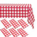 6 Packs Red Gingham Checkered Table Cloth Party | 54x108 inch | Red Plastic Disposable Table Cover Party | White Plastic Tablecloth | Party Table Clothes for Parties BBQ Picnic Birthday Wedding