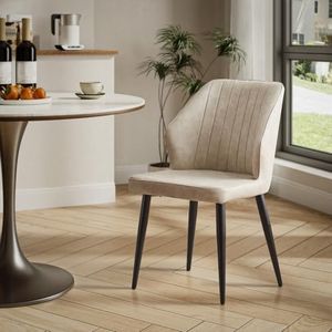 CLIPOP Faux Leather Dining Chairs Set of 6, Mid Century Modern Kitchen Chair, Upholstered Seat Leisure Side Chair with Backrests, Metal Legs for Living Room, Lounge, Guest Room, Cream