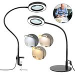 Magnifying Glass with Light and Stand, Tobegiga 2-in-1 Flexible Gooseneck Magnifying Desk Lamp with Clamp, 3 Color Modes Stepless Dimmable Lighted Magnifier, Hands Free for Crafts, Painting, Hobby