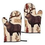 Lodge Bear Deer Fish Oven Mitts Set of 2 Heat-Resistant Kitchen Gloves Women Men Cooking BBQ Grilling Microwave