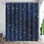 BIYSUC Night Sky Stars Shower Curtain Blue Starry Space Galaxy Universe Pattern Bathroom Home Decor Waterproof Polyester Fabric 60X72 Inch 12 Pack Plastic Hooks