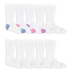 Fruit of the Loom Girls' Crew Socks, White, L (Pack of 10)