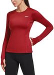 BALEAF Women's Thermal Fleece Tops Long Sleeve Running t-Shirt with Thumbholes Zipper Pocket Red Size M