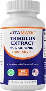 Vitamatic Tribulus Terrestris for Men - 2000 mg per Serving - 95% Saponins - 180 Vegetable Capsules - Made in The USA - Gluten Free & Non-GMO