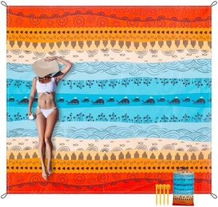 Beach Blanket Waterproof Sandproof, Outdoor Picnic Blankets Sand Free for 4 Adults, Lightweight Quick Drying Beach Mat for Beach Travel, Camping, Hiking, Boho Beach Essentials Accessories