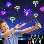 Fowecelt LED Light Slingshot Toy - 12pcs Teenager Party Bag Fillers, Party Favours for Kids, LED Light Night Helicopter Slingshot Toys, Arrow Rocket Copters, Outdoor Game Party Supplies