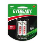 Eveready AA Rechargeable Battery | 1000 Series | Pack of 2 | Durable & Cost Effective | Low Discharge Mechanism | Ideal for High Drain Devices | 1.2V | India’s No.1 Battery Brand