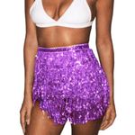 Kakaco Belly Dance Skirt Sparkly Sequin Wrap Skirts Rave Fringe Hip Skirt for Women, F-purple, 66 Short