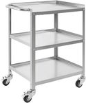 INDIDECOR 22221 Stainless Steel Utility Cart 3 Tier Commercial Heavy Duty Metal Mobile Food Rolling Cart with Handle Wheels Kitchen, Restaurant, Hospital, Laboratory and Home, 27" L x 16" W x 31" H