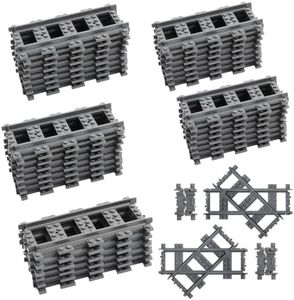 Etarnfly 42PCS City Train Tracks, Classic Accessories, Railroad Building Toy Compatible with All Major Brand - 38 Straights, 2 Left Right 45° Intersection Rails, 2 Flexible Rails