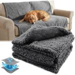 Onarway Waterproof Dog Blanket Large: 100cm x 145cm Grey Pet Throw for Bed Sofa & Car - Washable Sherpa Fleece Cover - Leakproof Dog Furniture Protector - Warm Reversible Thermal Rug