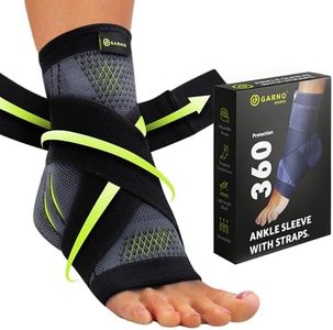 GARNO Ankle Compression Sleeve with Adjustable Straps, Arch Support Brace & Foot Stabilizer, Elastic Wrap for Plantar Fasciitis, Achilles Tendonitis Recovery, Sports Bandage Sock (Single); Men, Women