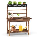 Costzon Kids Potting Bench, Wood Toy Gardening Center with 4 Pots, Chalkboard, Removable Sink, Storage Shelves, Mud Kitchen for Kids Outdoor Play Kitchen, Gift for Boys Girls 3+