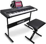 Pyle 61 Keys Digital Electronic Piano Keyboard with Bluetooth, Preset Selectable Tones, Digital LCD, Portable Musical Karaoke Electric Pianoforte, Includes Stand, Stool, Book Rack, and Headset