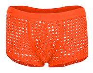 AIEOE Men's Sexy Mesh See Through Boxer Shorts Hollow Out Comfortable Underwear Shorts Orange Size L