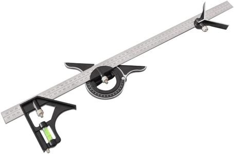 KATSU Combination Square Set 24 Inch 600mm Right Angle Multi Angle Purpose Aluminum Alloy Adjustable Protractor Ruler Spirit Level Angle Finder Measuring Tool, Inch/Metric 311591